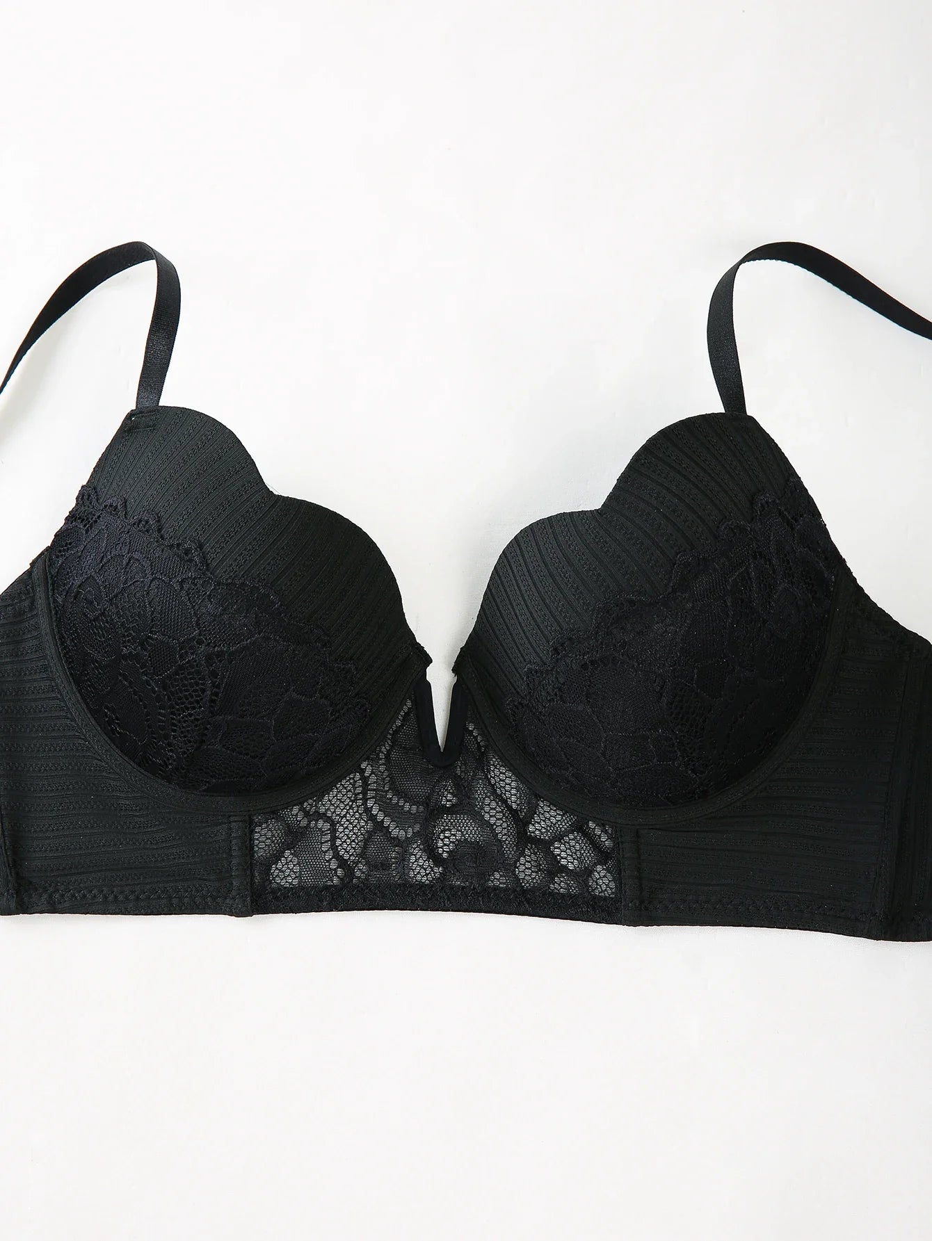 Sexy Lace Women's Bra with Patterned Engraved Cups Deep V Minimizer Bra Underwire Push-Up Stylish Ladies Intimate Underwear