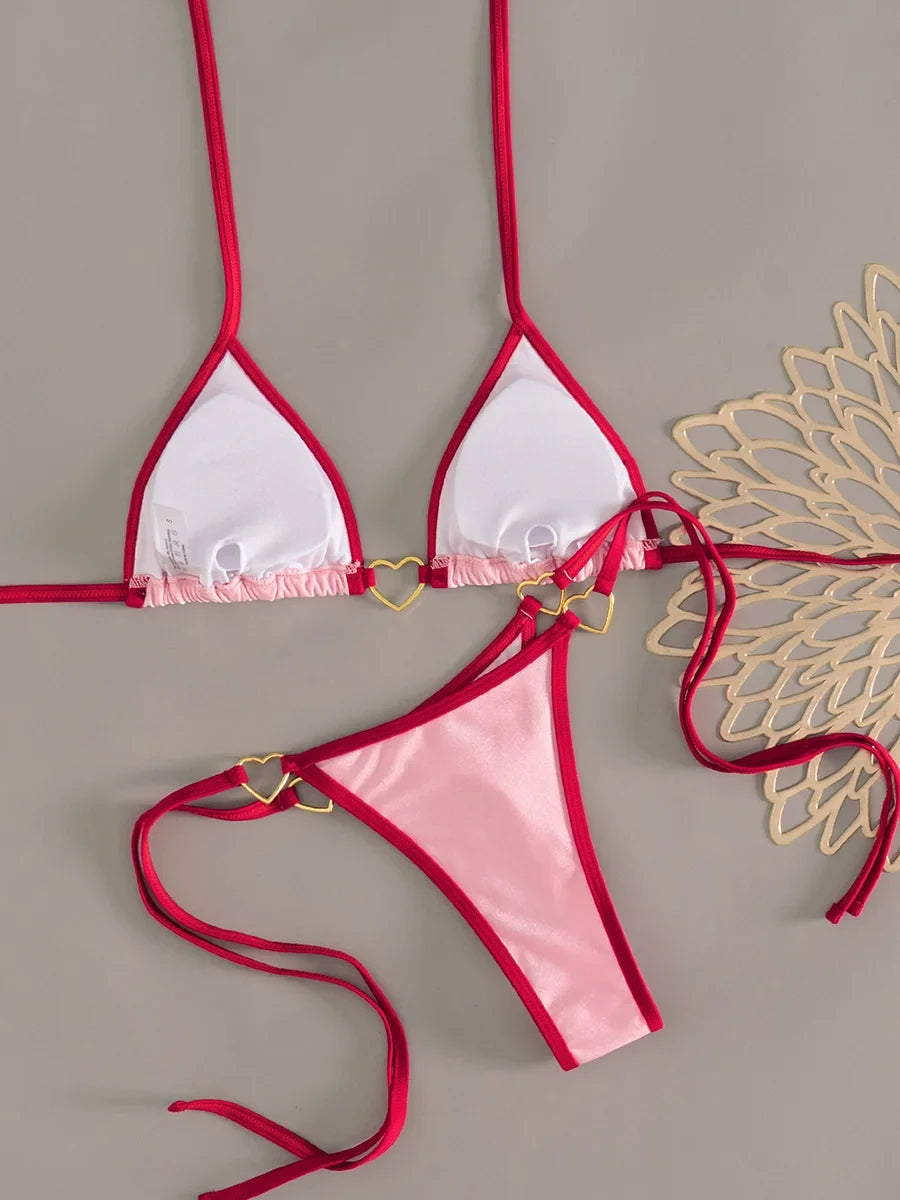 XS - L Halter Mini Micro Thong Bikini Women Swimwear Female Swimsuit Two-pieces Bikini Set Metal Rings Bather Bathing Suit Swim