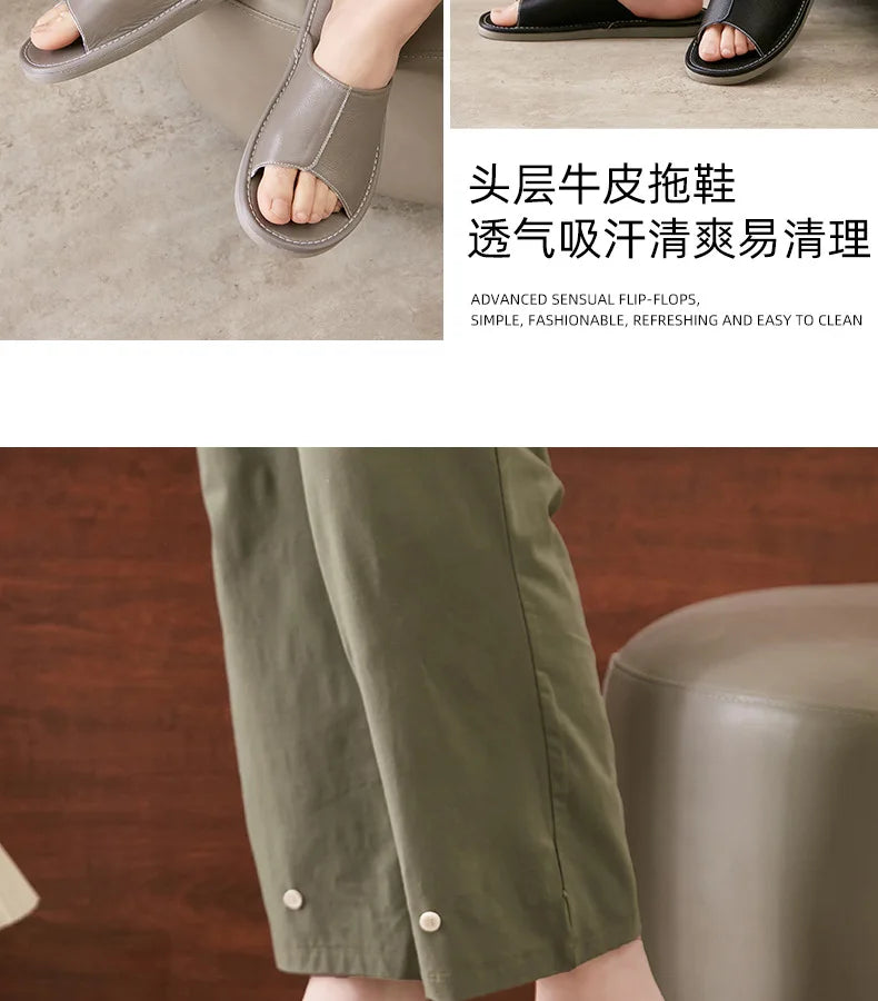 Big Size EU48 Indoor Slippers For Women Men Spring Summer House Shoes Soft Leather Anti-slip Open Toe Couples Home Floor Slides