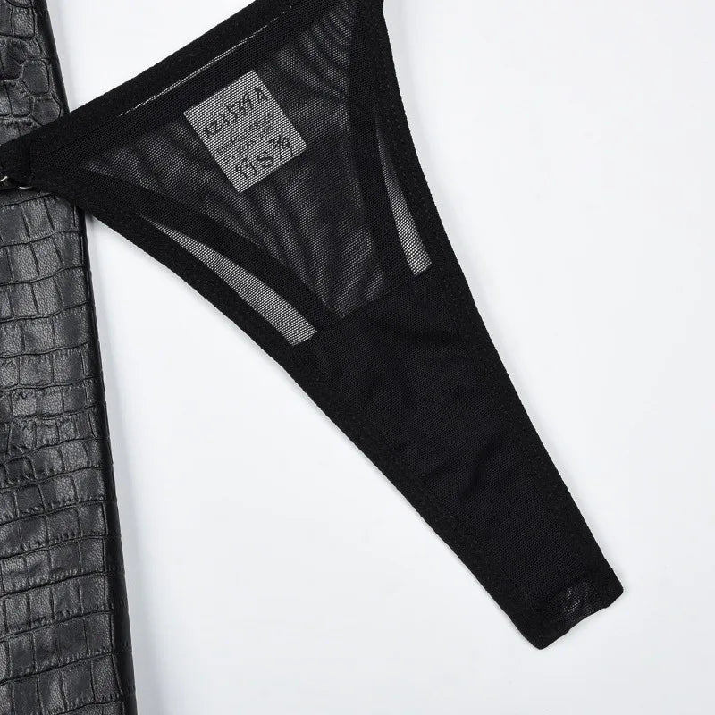 Toucheart Erotic Lingerie New High-quality Leather and Fabric Spliced mesh Sexy Strap Cross Halter Neck Sexy Hot Underwear Set