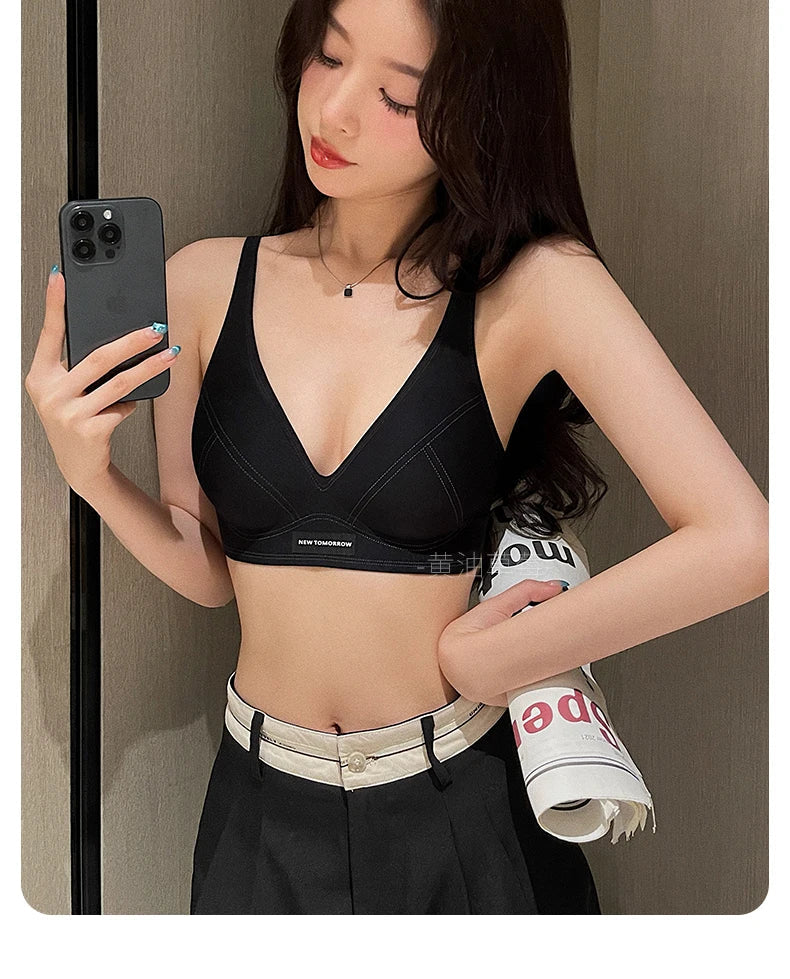MOYISU Lingerie Women's Summer Traceless Small Bra Pull Together No Underwire Jelly Bar Soft Support Tuck Back Bra Cover ABC Cup