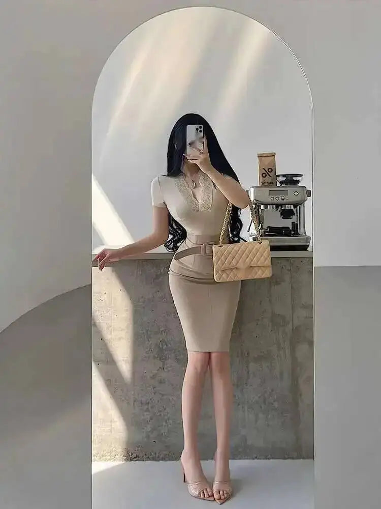 Korean Pure Desire Style Sexy OL High Waist Back Slit Mid Length Skirt Belt School Girl Uniform Fashion Women Mini Skirts UJR8