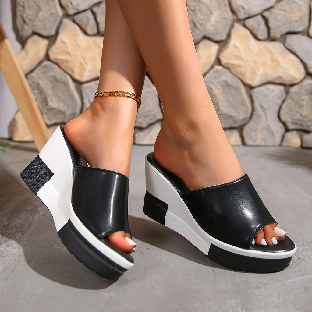 Women Wedges Slippers Summer High Heel Shoes Thick Sole Plus Size 42 Slip-on Style Female Street Fashion Sandals Outdoor Slides