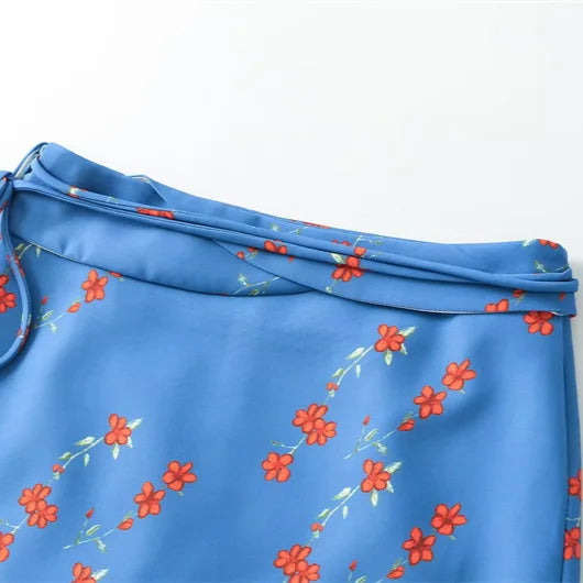 Vacation Vietnam Low-waist Cross-strap Mini Skirt For Women Summer Fresh Print Slim-fit Bodycon Ultra-short Skirt Elegant H1YO