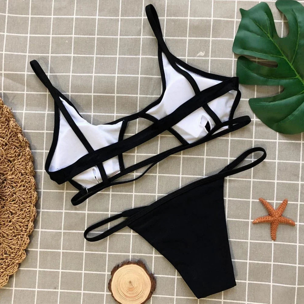 Hollow Out Mini Micro Thong Bikini Women Swimwear Female Swimsuit Two-pieces Bikini Set Brazilian Bather Bathing Suit Swim Lady