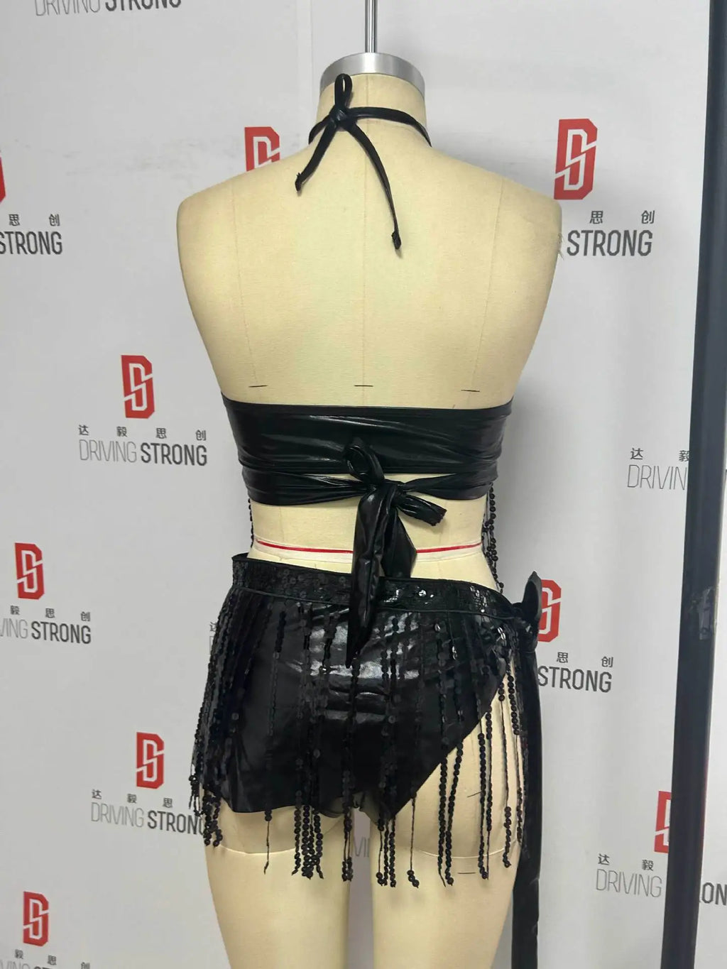 DEKA  Brazilian Silver Sequin Tassel Bikini Set Women's Halter Fringes Bra Shorts Nightclub Swimsuit Dance Stage Outfit Swimwear