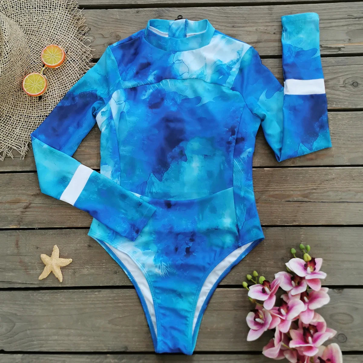 2025 New Patchwork Long Sleeve One Piece Swimsuit Women Swimwear Monokini Bathing Suit Female Bodysuit Surfing Swim Wear Beach