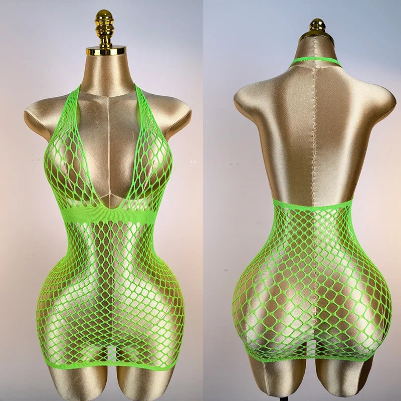 1PC Women Sexy Fishnet Beach Cover Up Hollow Out Bodycon Bodysuit See Through Summer Swimwear
