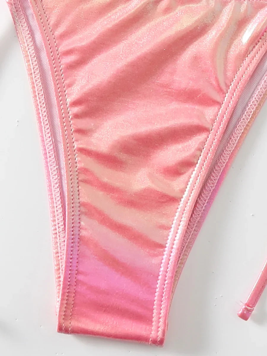 Sexy Shiny Pu Faux Leather Bikini 2025 Women Swimwear Female Swimsuit Two-pieces Bikini set String Bather Bathing Suit Swim Lady