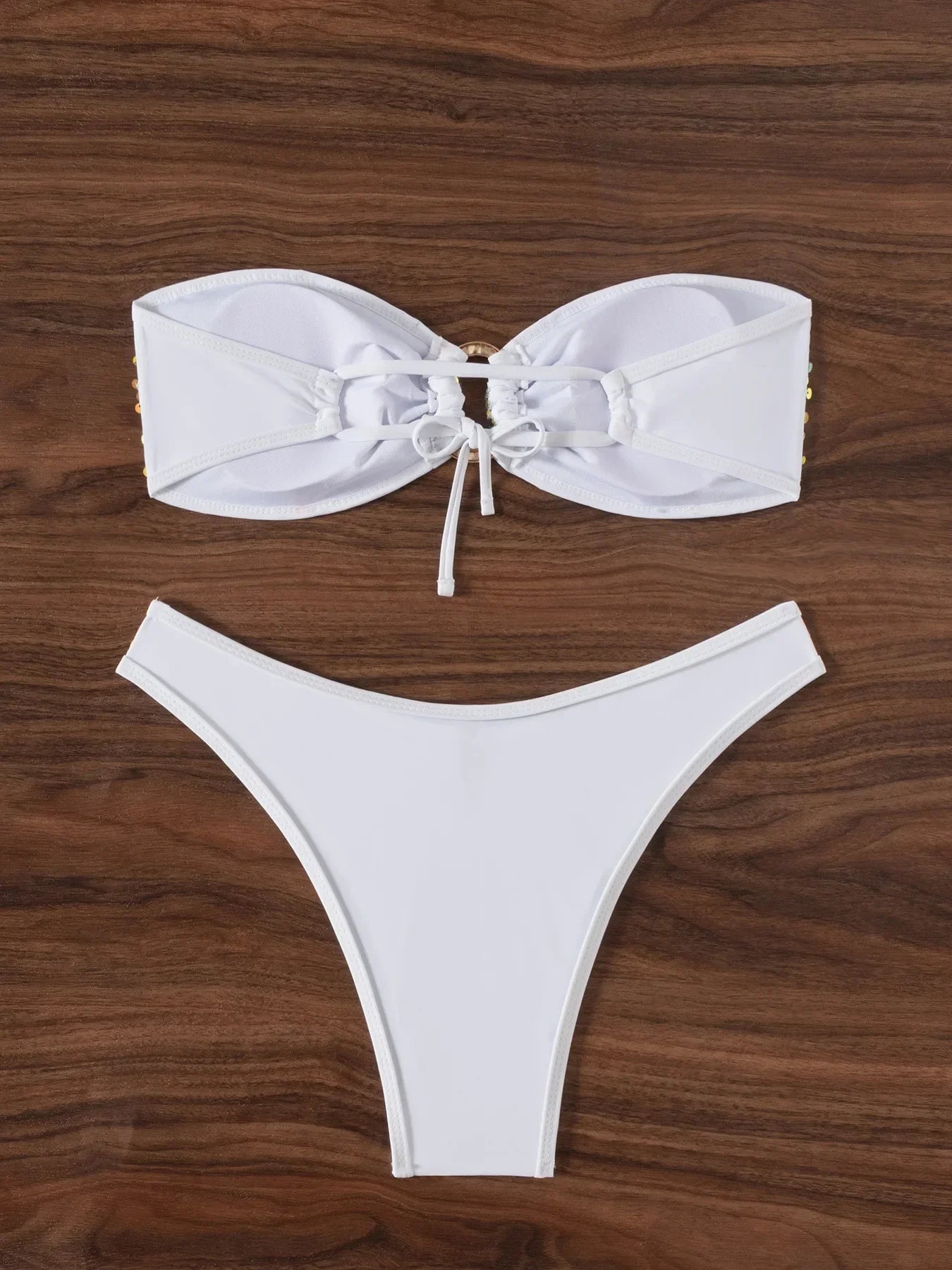Shiny Sequins Fishnet Bandeau Bikini Women Swimsuit Female Swimwear Two-pieces Bikini Set High Cut Bathing Suit Swim Beachwear