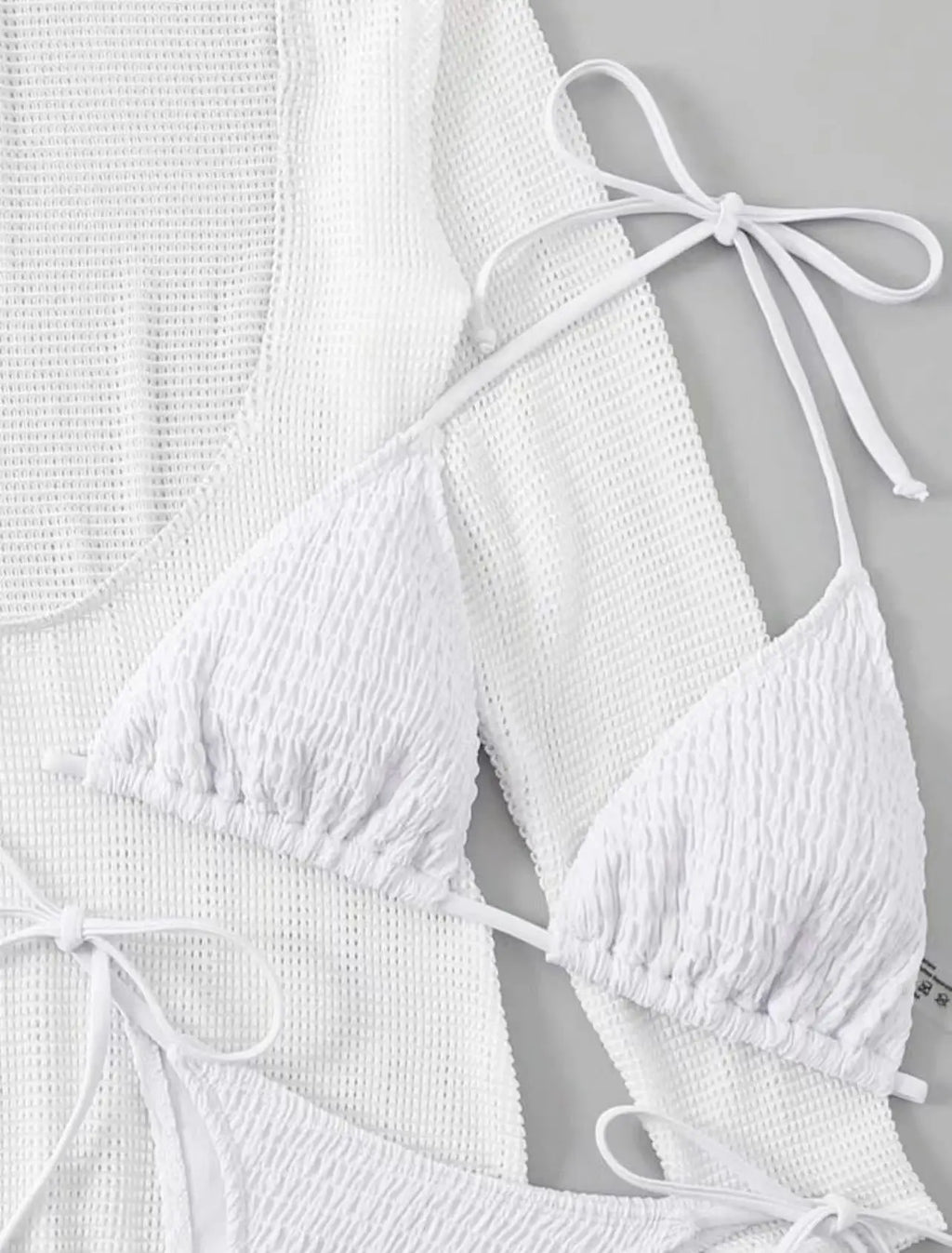 2026 Beach Skirt Swimsuit Women White Three-Piece Bikini Sexy Mesh Long Sleeve Hollow Out Bathing Suit Swimwear Summer Beachwear