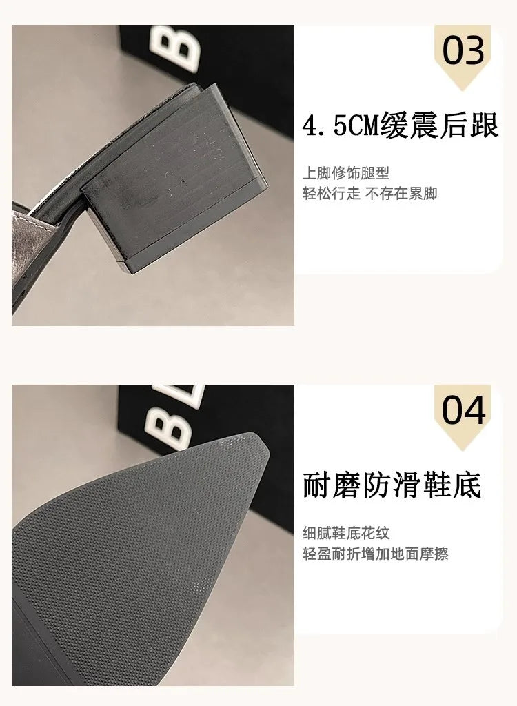 2026 New Summer Women Cover Toe Mules Slippers Fashion Metal Decoration Thick Heel Slide Shoes Comfort Street Style Footwear
