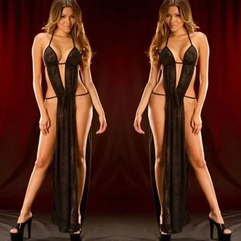 Women Babydoll See Through Lace Sexy Lingerie dress Porn Suit Costume Sleepwear Long Maxi Dress Nightgowns Chemises