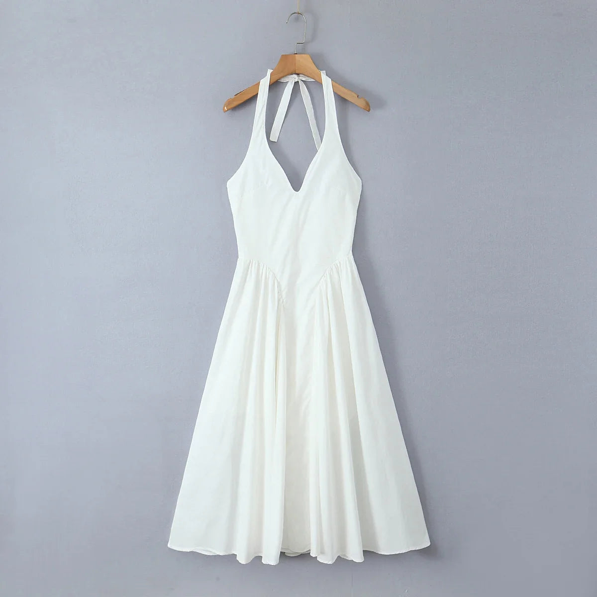 Foridol Summer Spring White Cotton Women's Dress Backless Halter Midi Party Dresses Elegant Vinatge A-line Vestidos 2025 New In