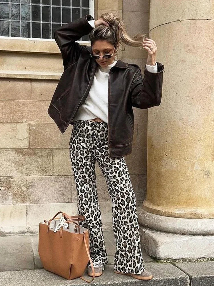 Foridol Leopard Print Wide Leg Long Pants Women Spring Summer Straight Fashion New Pants Zip Casual Female Pantalones 2025