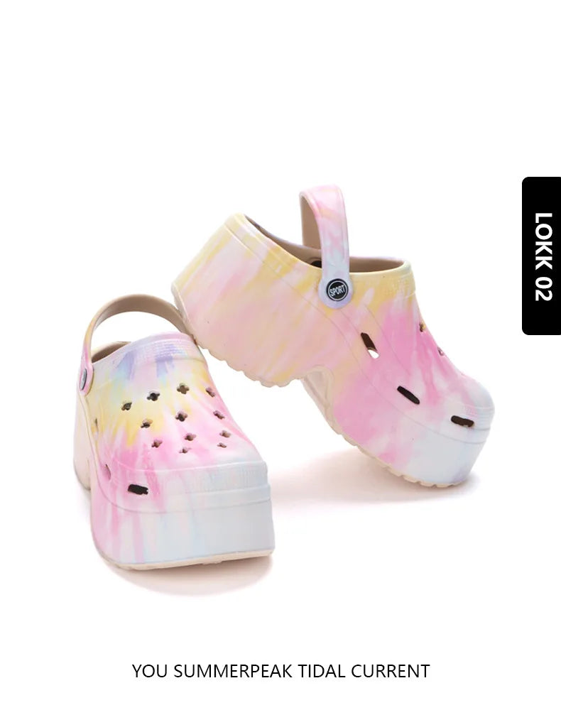 Leopard Platform Clogs for Women Closed Toe Chunky High Heel Sandals Woman New Summer Street Beach Slides Girls Fashion Slippers