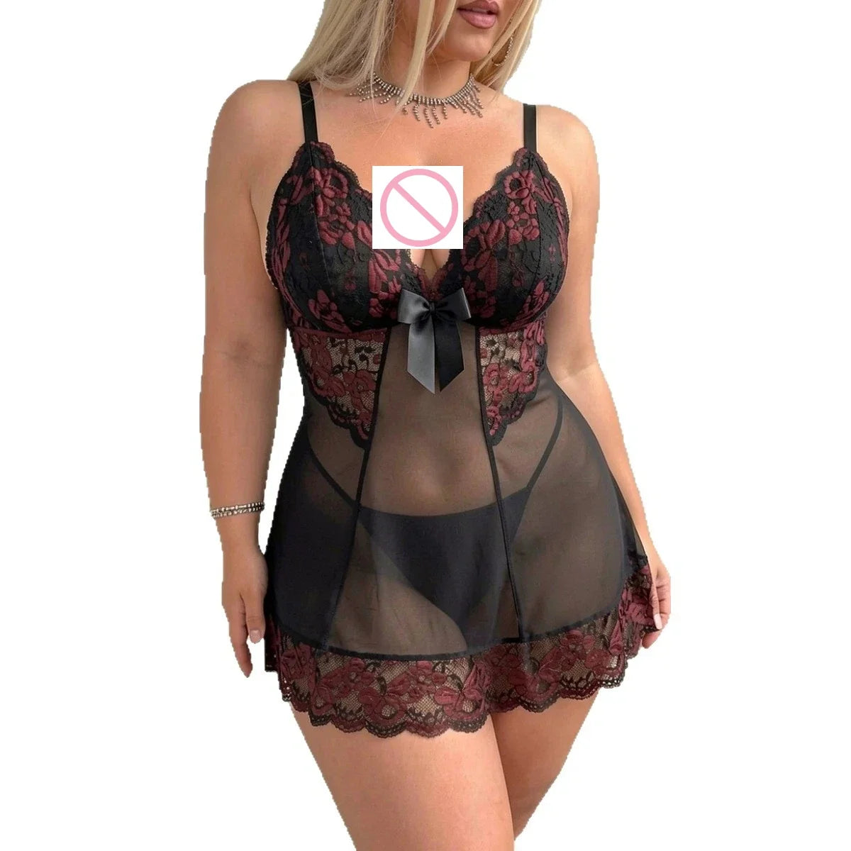 Plus size women's sexy bud mesh nightgown for fat MM plus size see-through sexy underwear