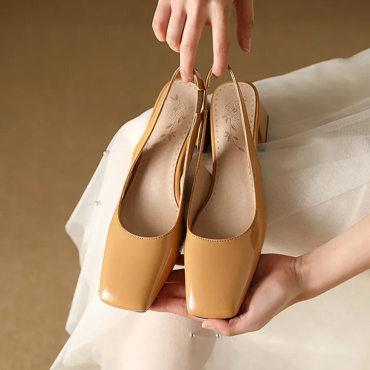 NASBAVI Slingback Sandals Summer Shoes Elegant Pink Black Nude Medium Heels Pumps Close Toe Office Party Shoe Female Large Size