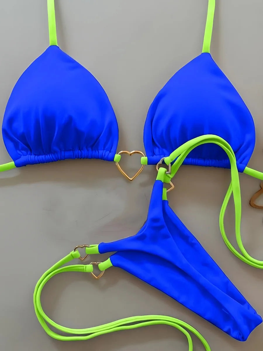 Metal Heart-shaped Halter Mini Micro Thong Bikini Female Swimsuit Women Swimwear Two-pieces Bikini Set Bather Bathing Suit Swim