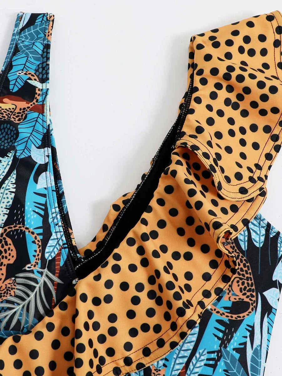 2026 Leopard Printed One Piece Swimsuit Ruffle Swimwear Women Padded Bathing Swimming Suit Female Summer Bodysuit