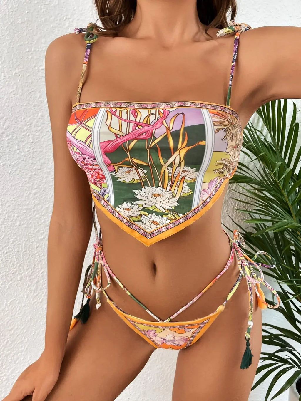 S-XXL Printed Crop Top Bikini Women Bandeau Bikinis Swimwear Female Swimsuit Two-pieces Bikini Set Bathing Suit Swim Beach Wear