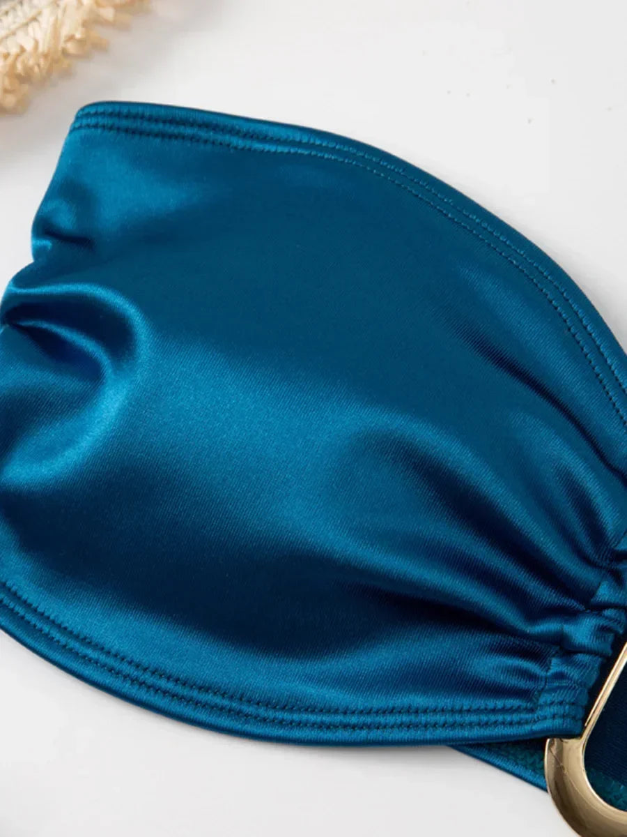 Bandeau Bikinis 2025 Strapless Satin Bikini Female Swimsuit Women Swimwear Two-pieces Bikini Set High Cut Bathing Suit Swim Lady