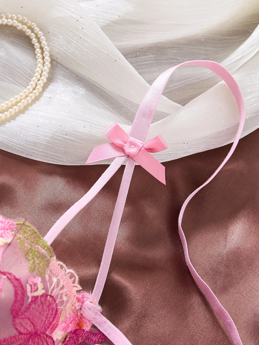 Sweet Girl Style Pink Sexy Butterfly Embroidery Underwear Set - French Romantic Intimate Women's Underwear ZA825296