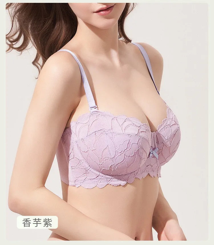 Full Bust French Lace Bralette Wireless Support for Women Plus Size Full Coverage T-Shirt Bra Anti Sagging Comfort MOYISU Sexy