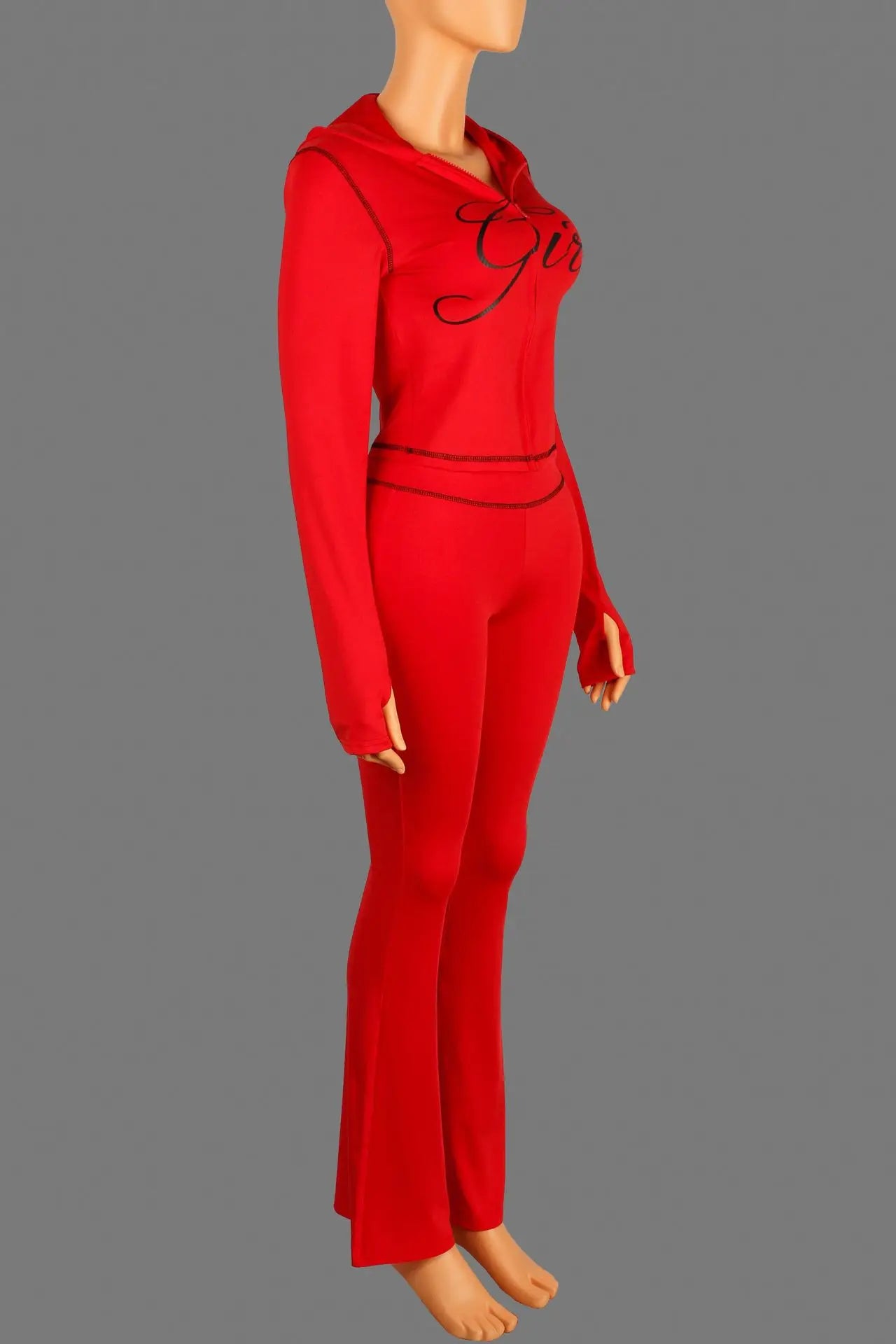 2026 New Women Ins Fashion Solid Color Sexy Straight Shoulder Contrast Stitch Long Sleeve 2 Piece Outfit