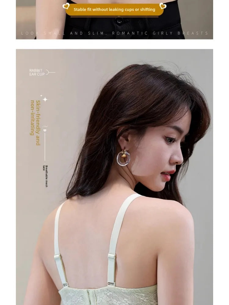 MOYISU Summer Day Lingerie Women's Big Chest Small Traceless Top Lift Breast Anti-sag Ultra Thin Breathable Lace Bra Cover