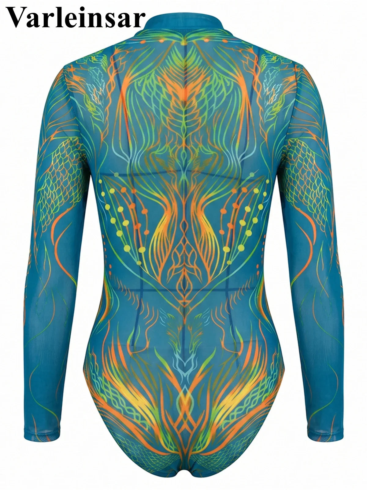 S - XXL New Printed Long Sleeve With Pants Zipper Women Swimwear One Piece Swimsuit Female Padded Bather Bathing Suit Swim V8356