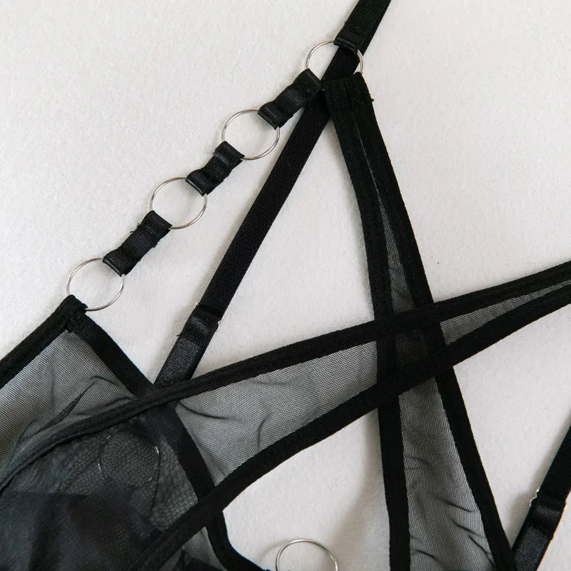 Toucheart Sexy Floral Embroidery Underwear Steel Ring Bra Lace Mesh Sexy Webbing Hollow Waistband Hanging Erotic Lingerie Suit