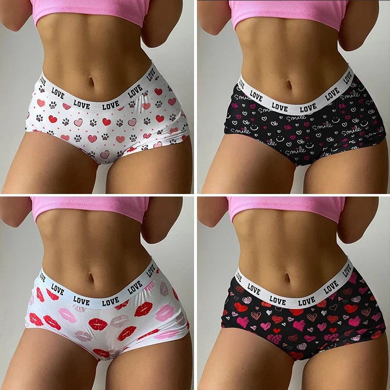 Valentine's Day Panties for Women Underwear Knickers Girls Comfort Briefs Ladies Seamless Shorts Sexy Print Lingeries Underpants