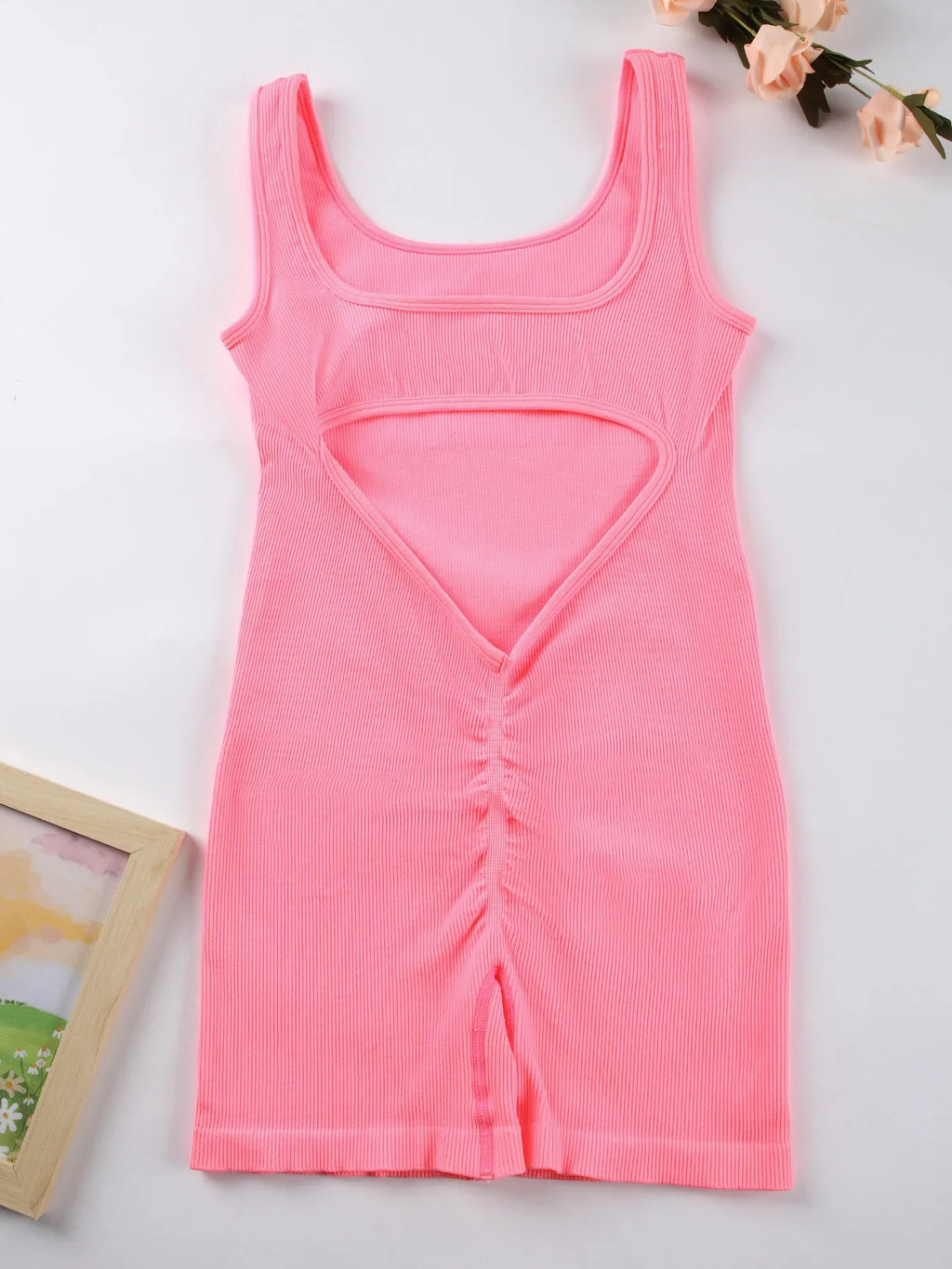 Women's Solid Colour Threaded Backless Yoga Suit U Neck Sleeveless Sports Jumpsuit Stretch Women Bodysuit Without Bust Pads