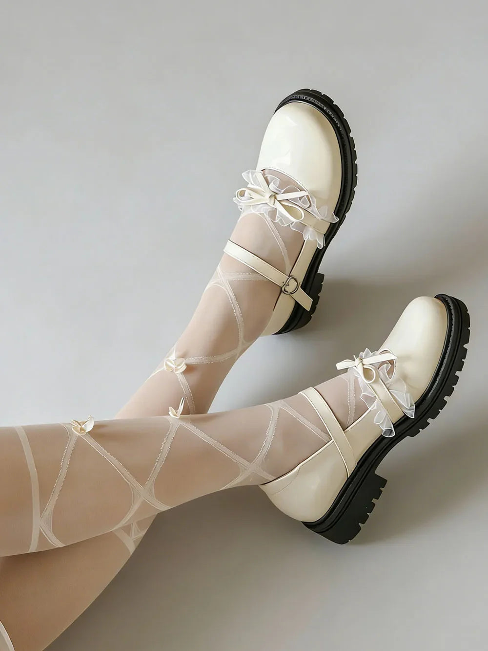 2026 Plus size 47 Sweet Blue Lace Ruffles Mary Janes Shoes Women Gothic Black Bow Knot Cute Lolita Cosplay Flats Casual Shoes