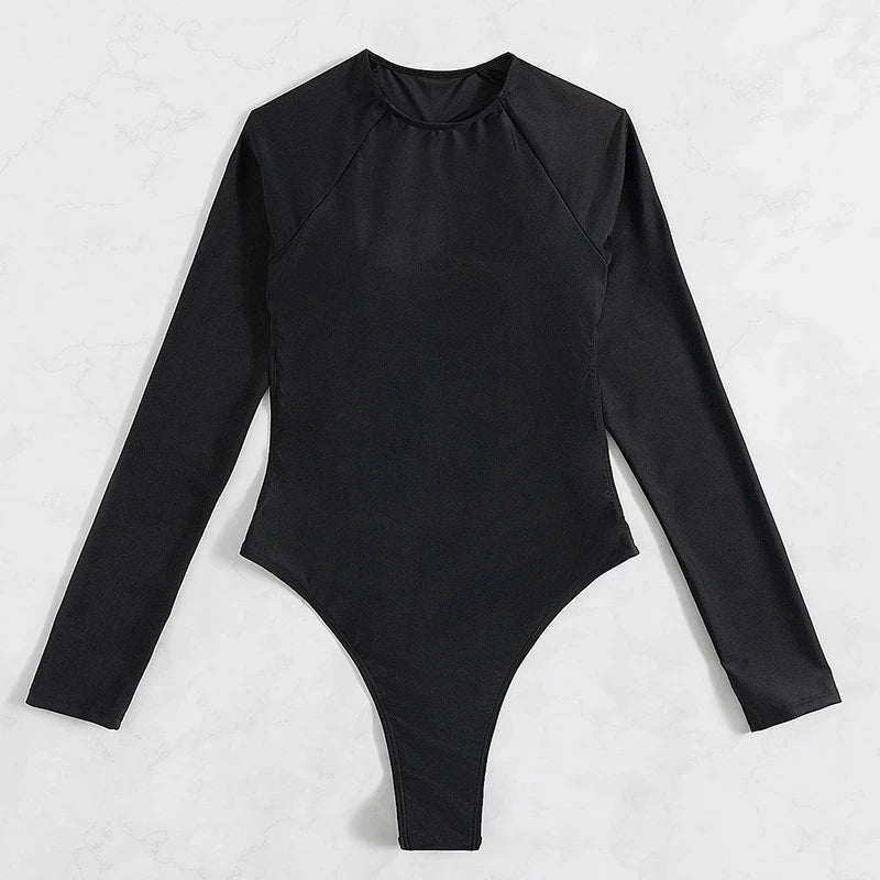 DEKA Sexy Long Sleeves One Piece Swimwear Diamond Swimsuit Women Triangle Backless Crystal Decor Thong  Bikinis Set Bathing Suit