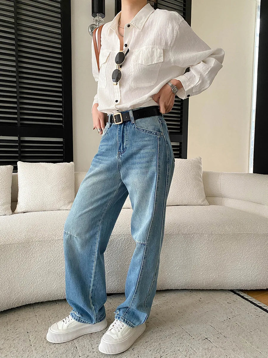Women White Linen Blend Button Down Shirt Turn Down Collar Chest Pocket Loose Fit Blouse For Summer And Vacation Outfit KY7U