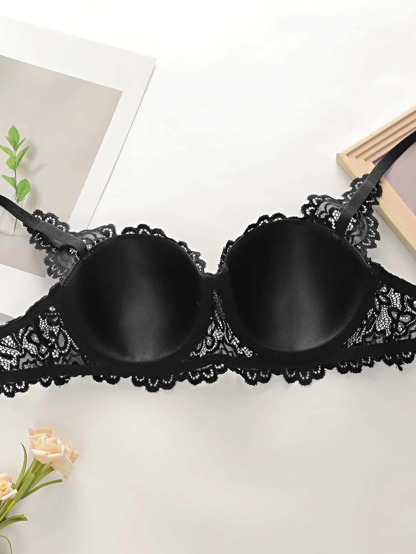 Women's New Black Lace Bra With Steel Rims, Lifting Bra, Underwear, Hip Lifting Triangle Underwear Set B1111PRO