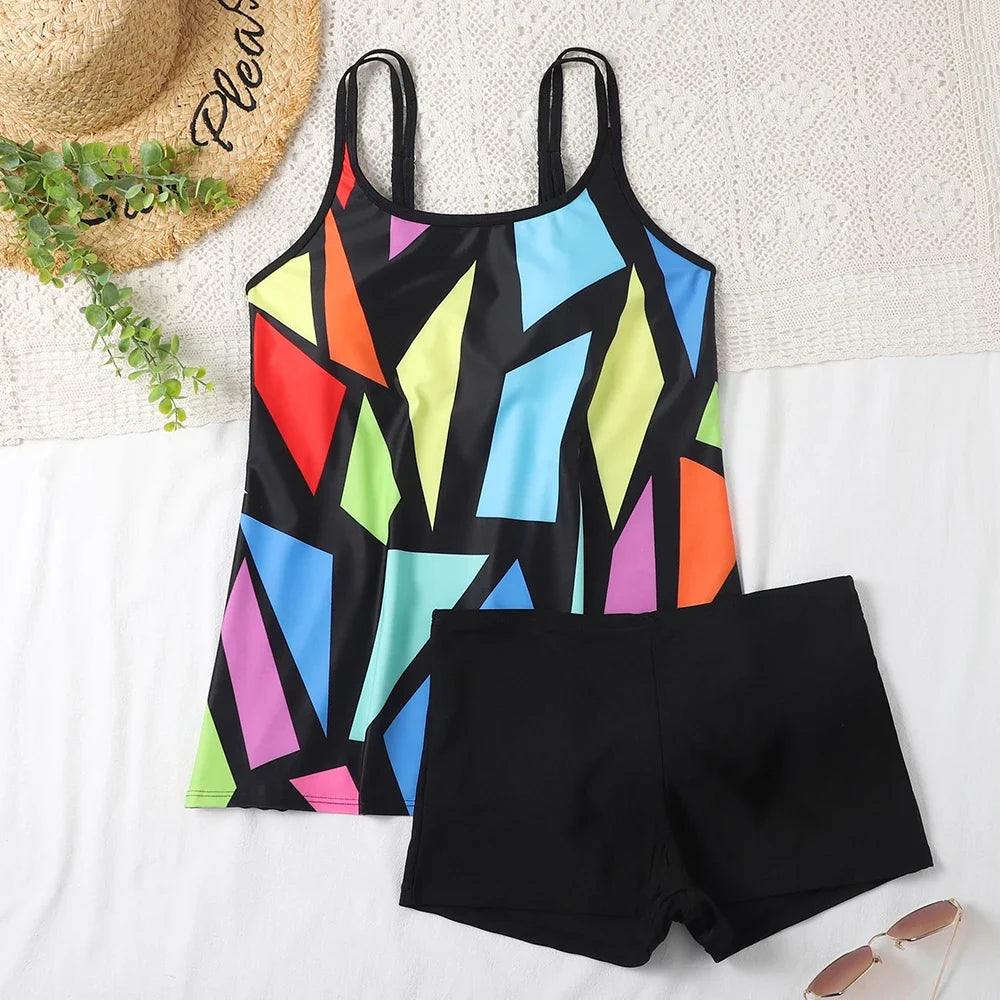 2026 Printed Tankini High Waist Strappy Swimsuit Women Two Pieces Swimwear Female Bathers Swimming Bathing Swimming Swim Suit