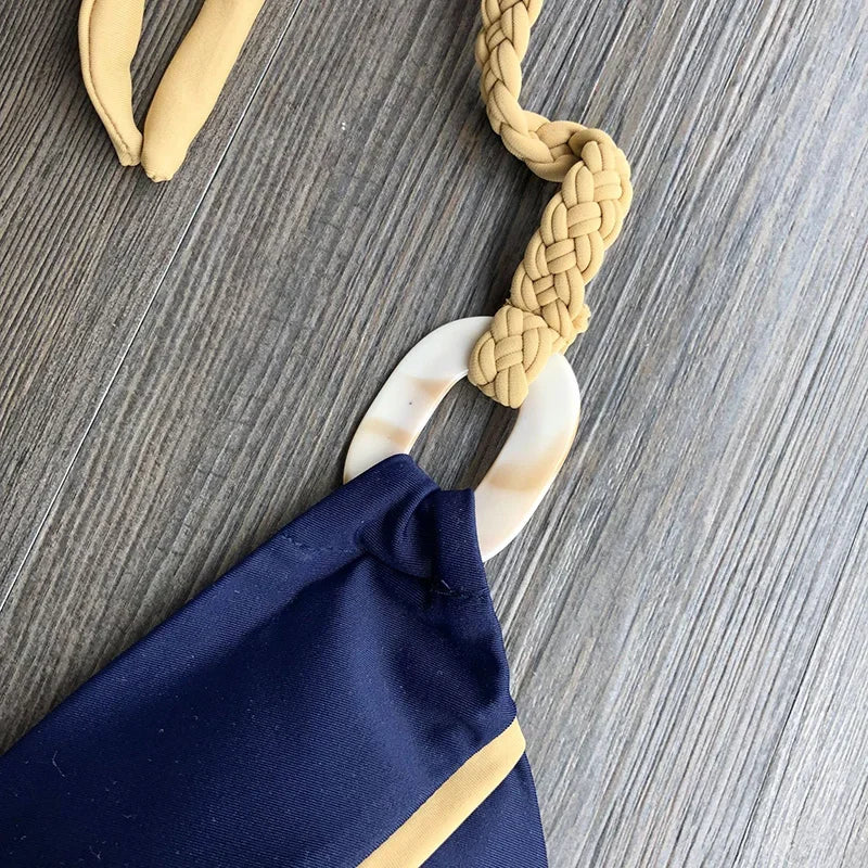 Splicing Halter Knitted Bikini Women Swimwear Female Swimsuit Two-pieces Bikini Set Brazilian Bather Bathing Suit Swim Beachwear