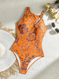 2026 Sexy Printed Swimsuit One Piece Hollow Swimwear Women Ring Linked Bathers Bathing Swimming Swim Suit Female Beachwear