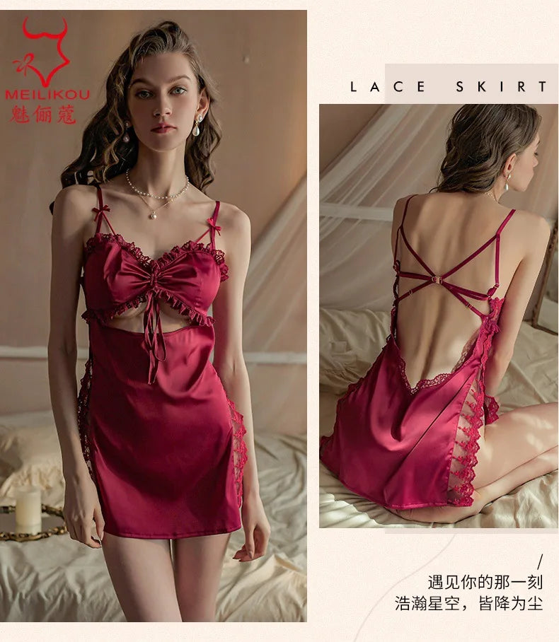 TJ large size sexy suspender skirt women's home nightgown