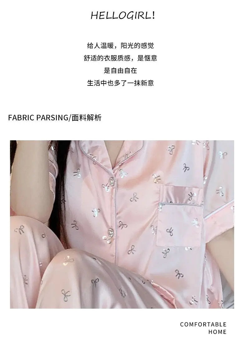 Women's padded pajamas spring and summer three-piece silk home clothes can be worn outside