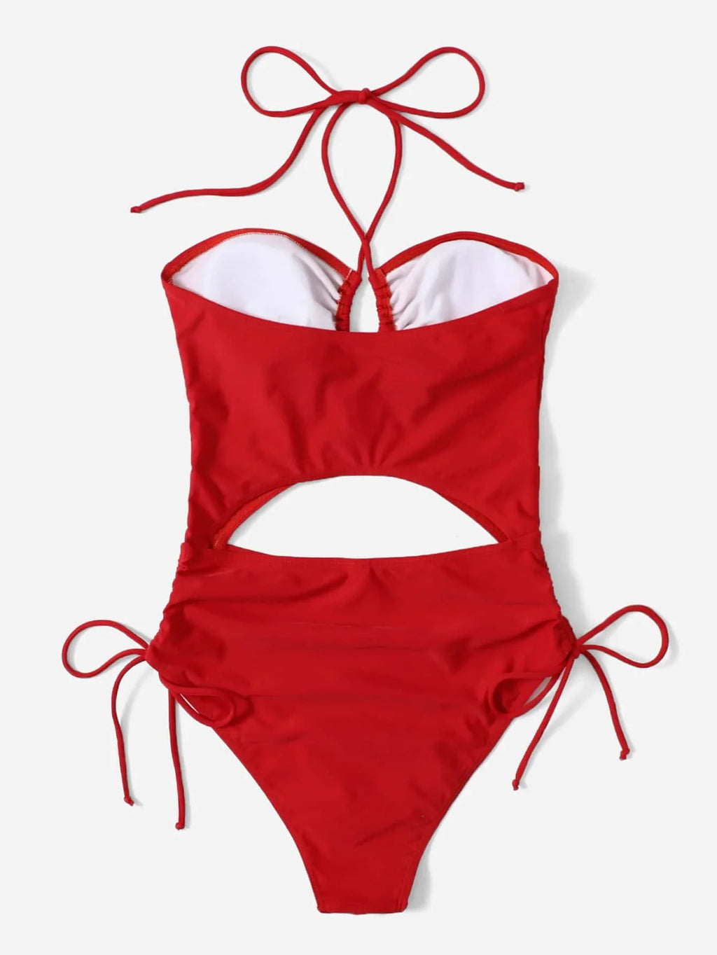2026 Drawstring Swimsuit Solid Cut Out Knot Halter One Piece Swimwear Women Padded Bathing Suit Female Swimming Summer Beachwear