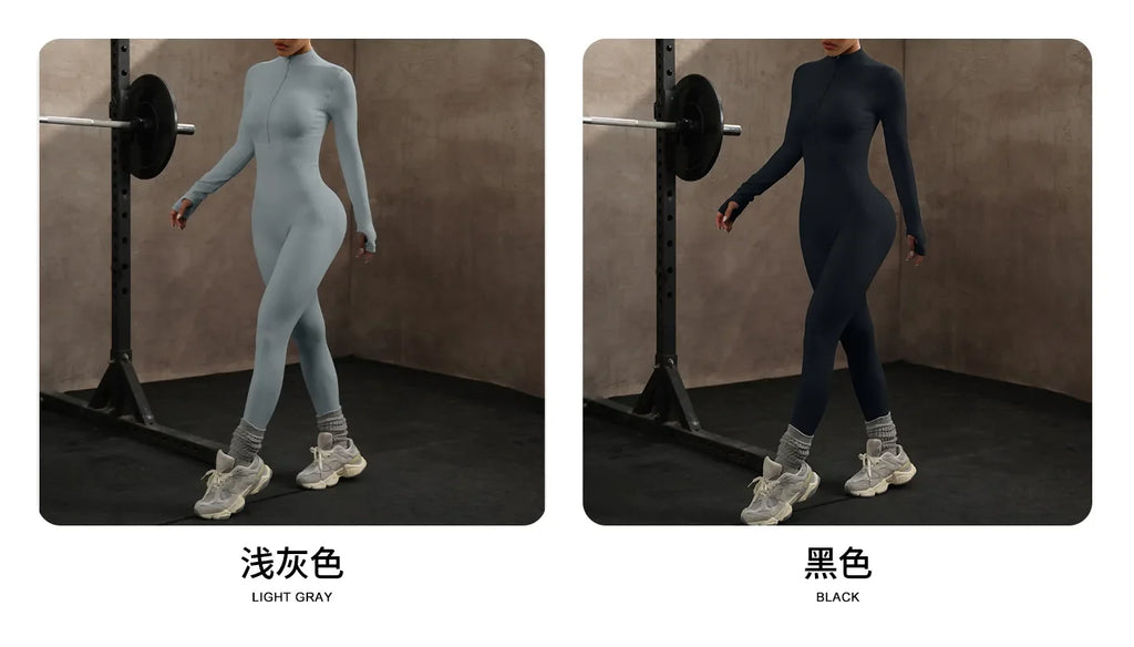High Elasticity One-Piece Fitness Bodysuit Seamless Yoga Training Suit Butt-Lifting Zipper Design for Women's Active Wear
