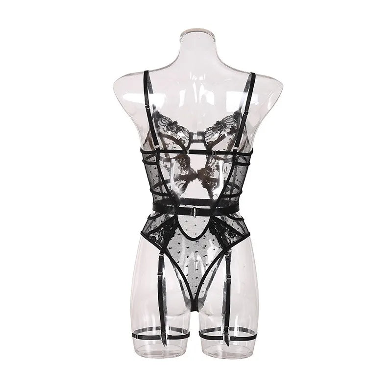 Toucheart Lace Sexy Skinny Babydoll Bodysuit Embroidery Erotic Private Adult Suit Solid Color Patchwork High Waisted Sexy Set