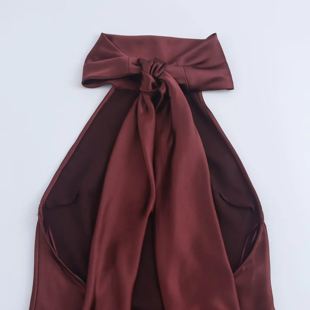 Foridol Halter Satin Dress Women Sexy Backless Burgundy summer spring Dress Elegant Maxi Long Party Dress Christmas Vestidos