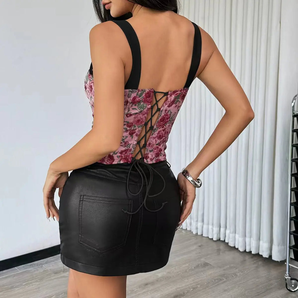 Phantasy Women's Leopard Strap Vest Sexy Backless Floral Print Camisole Fashion Lace up Corset Top 2026 Summer Female Clothing