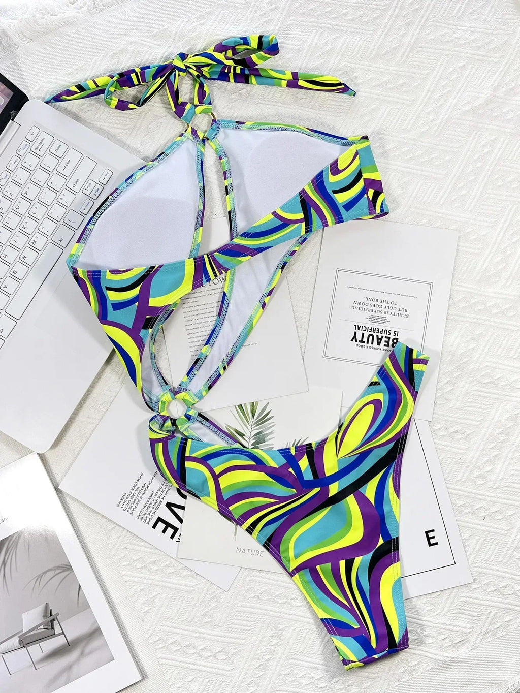 2026 New Sexy One Piece Swimsuit Swimwear Women Print Hollow Halter High Waist One-piece Bathing Suit Beachwear Banadores Mujer