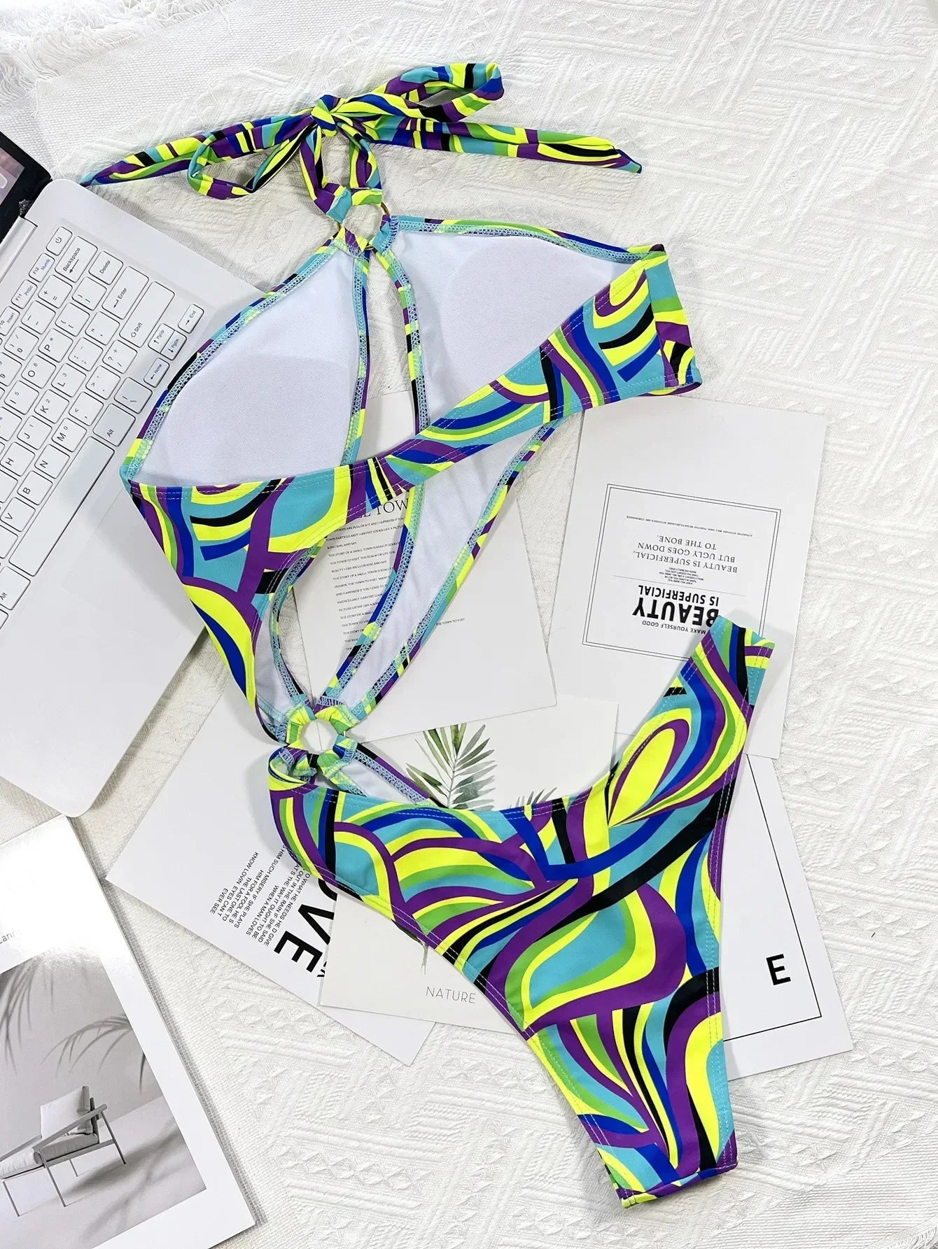 2026 New Sexy One Piece Swimsuit Swimwear Women Print Hollow Halter High Waist One-piece Bathing Suit Beachwear Banadores Mujer